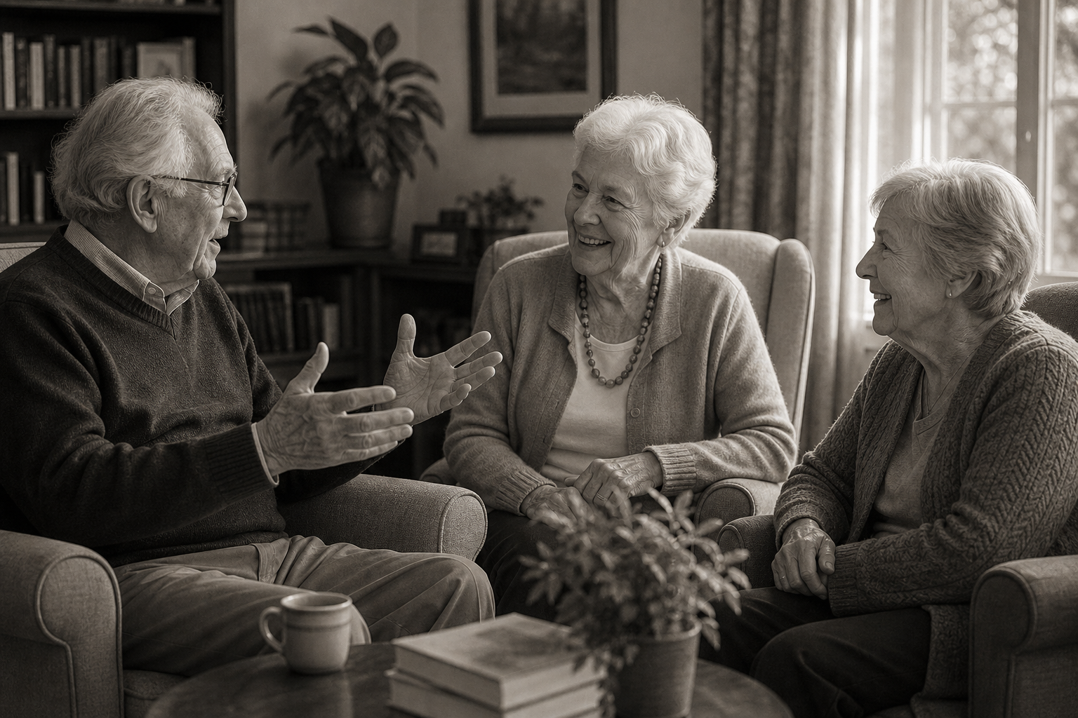 Older adults in warm conversation