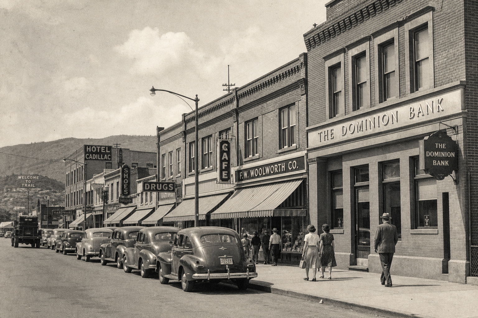 Historical small town main street, 1940s