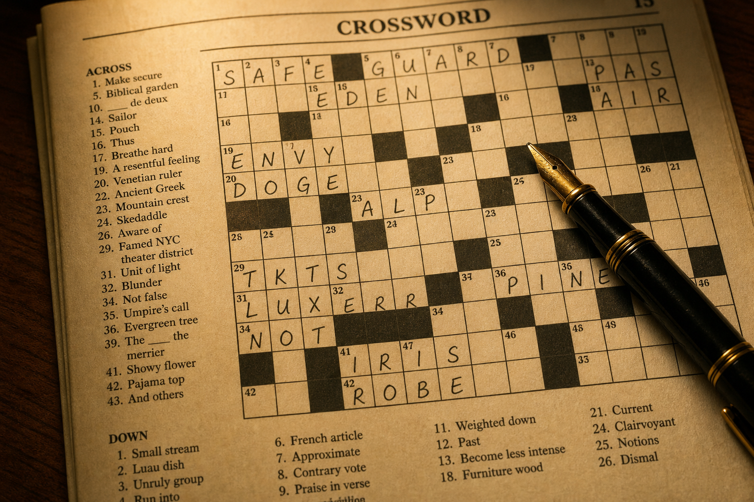 Large-print crossword on cream newsprint